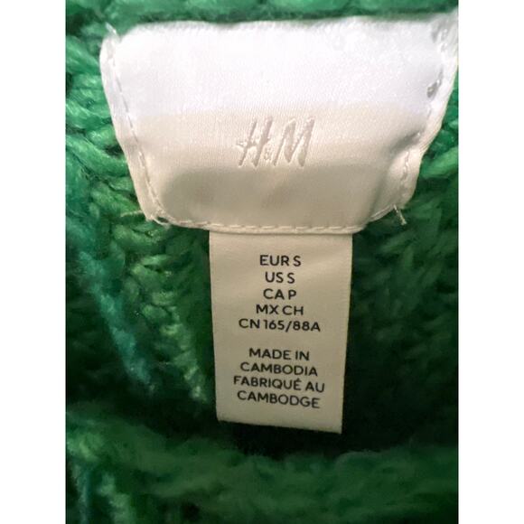 H&M Kelly Green Chunky Knit Cropped Boxy Sweater Women’s Size Small EUC - Picture 4 of 8